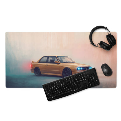 BMW M3 Inspired Dakar Yellow E30 Profile Desk Mat – Low-Friction Cloth Setup Mousepad