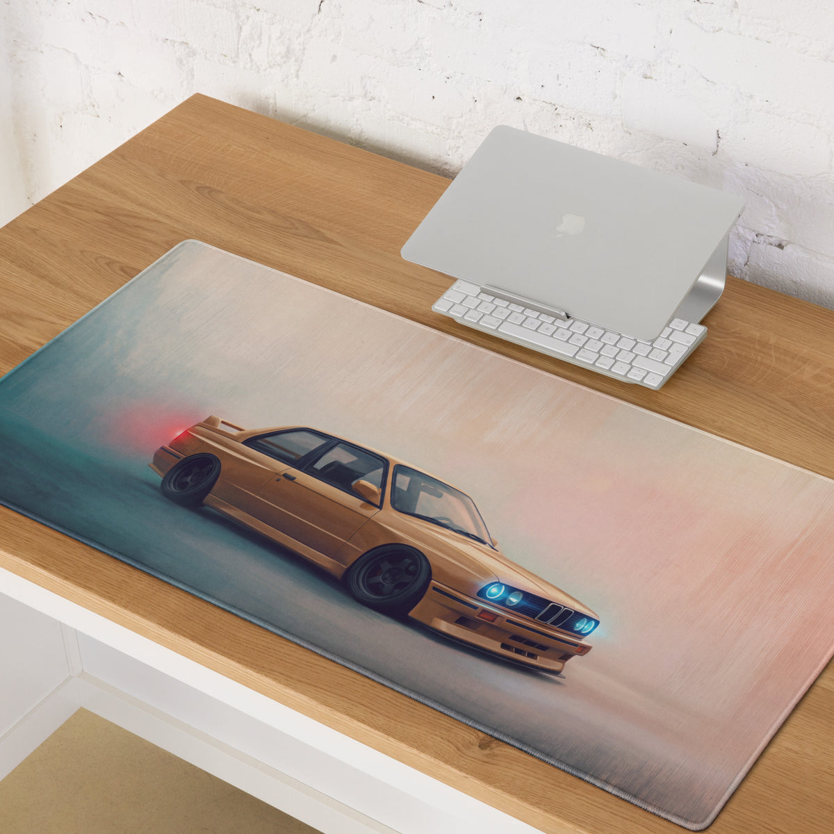 BMW M3 Inspired Dakar Yellow E30 Profile Desk Mat – Low-Friction Cloth Setup Mousepad