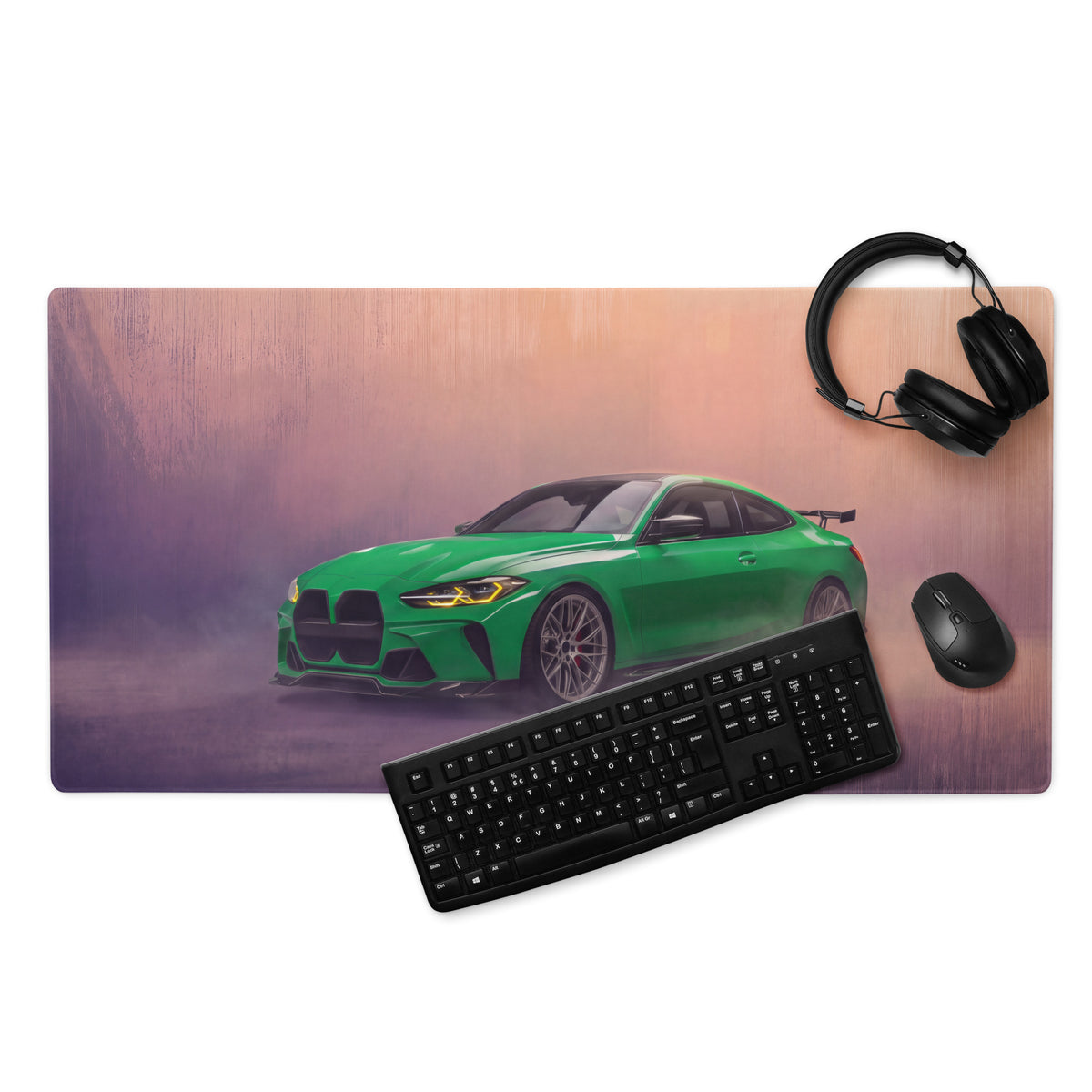 BMW M4 Inspired Isle of Man Green G82 Track Desk Pad – Ultra-Glide Stitched Edge Gaming Mouse Mat