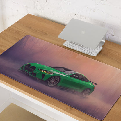 BMW M4 Inspired Isle of Man Green G82 Track Desk Pad – Ultra-Glide Stitched Edge Gaming Mouse Mat