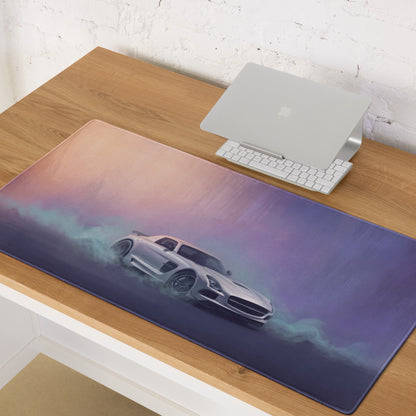 Mercedes-Benz SLS AMG Inspired Silver GT Black Series Desk Pad – Ultra-Glide Stitched Edge Gaming Mouse Mat