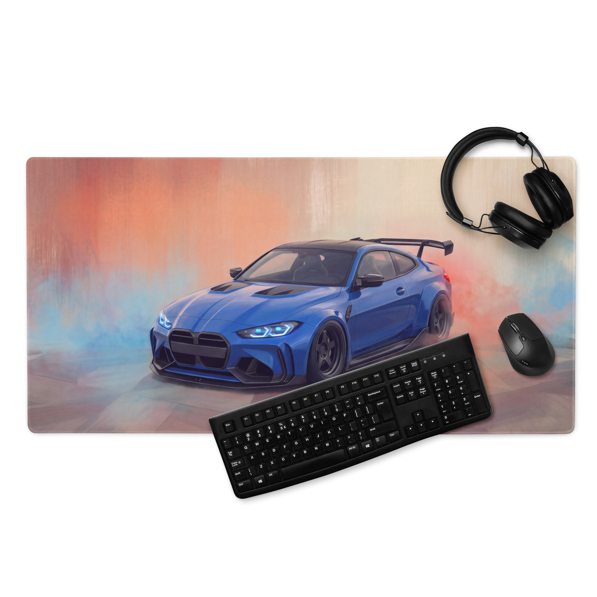 BMW M4 Inspired Portimao Blue G82 Widebody GT Wing Desk Mat – Low-Friction Cloth Setup Mousepad