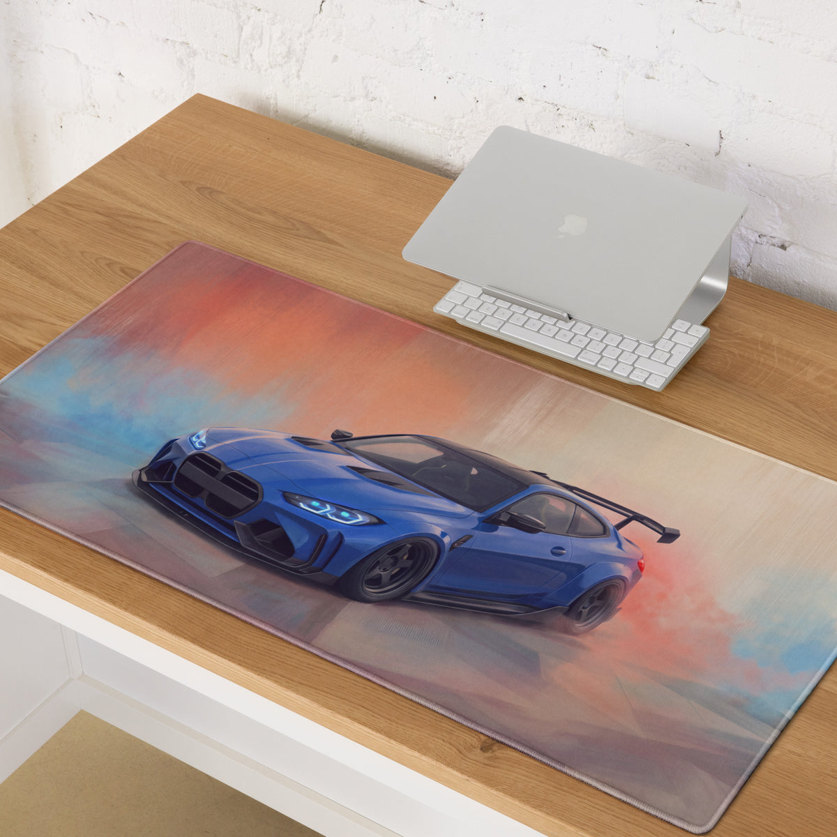 BMW M4 Inspired Portimao Blue G82 Widebody GT Wing Desk Mat – Low-Friction Cloth Setup Mousepad