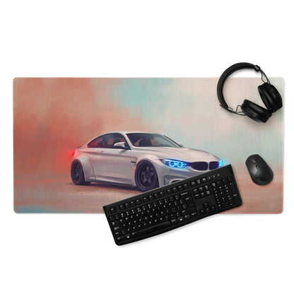 BMW M4 Inspired Alpine White Widebody Desk Pad – Ultra-Glide Stitched Edge Gaming Mouse Mat