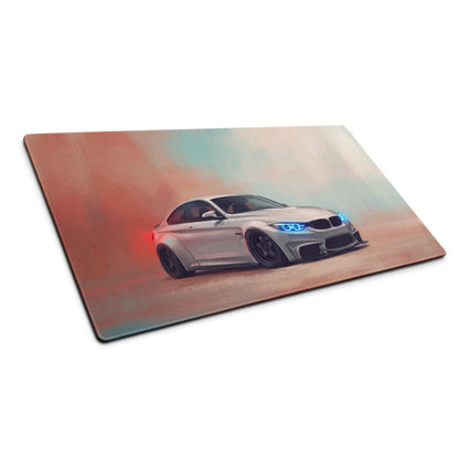 BMW M4 Inspired Alpine White Widebody Desk Pad – Ultra-Glide Stitched Edge Gaming Mouse Mat