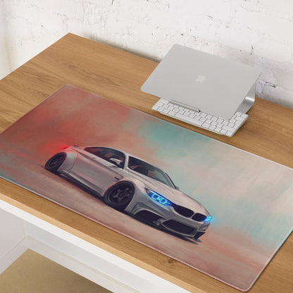 BMW M4 Inspired Alpine White Widebody Desk Pad – Ultra-Glide Stitched Edge Gaming Mouse Mat