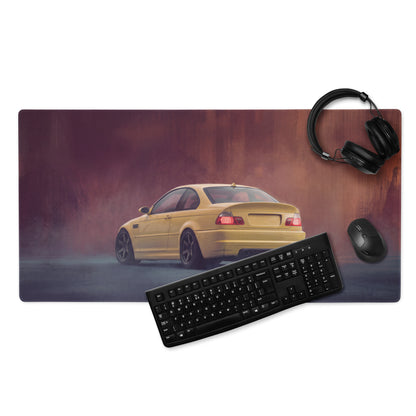 BMW M3 Inspired Dakar Yellow E46 Rear Desk Mat – Low-Friction Cloth Setup Mousepad