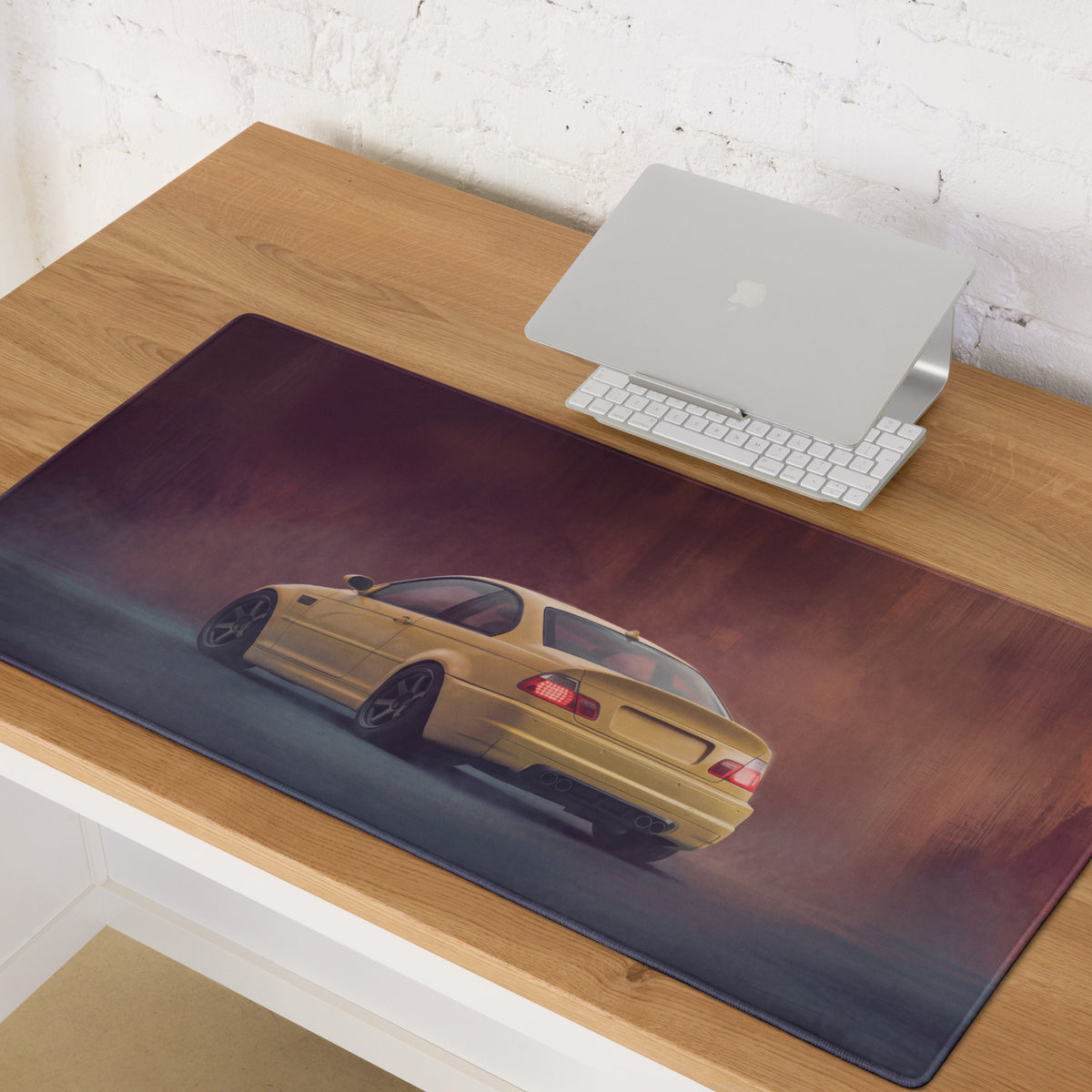 BMW M3 Inspired Dakar Yellow E46 Rear Desk Mat – Low-Friction Cloth Setup Mousepad