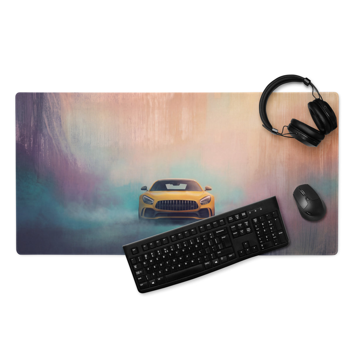 Mercedes-AMG GT Inspired Sunburst Yellow Frontal Desk Pad – Extended Non-Slip PC Mouse Mat