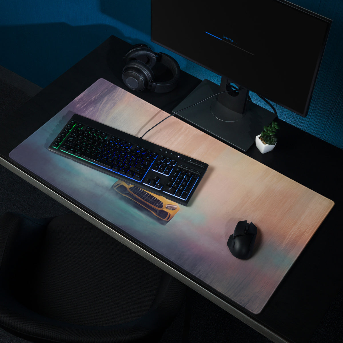Mercedes-AMG GT Inspired Sunburst Yellow Frontal Desk Pad – Extended Non-Slip PC Mouse Mat