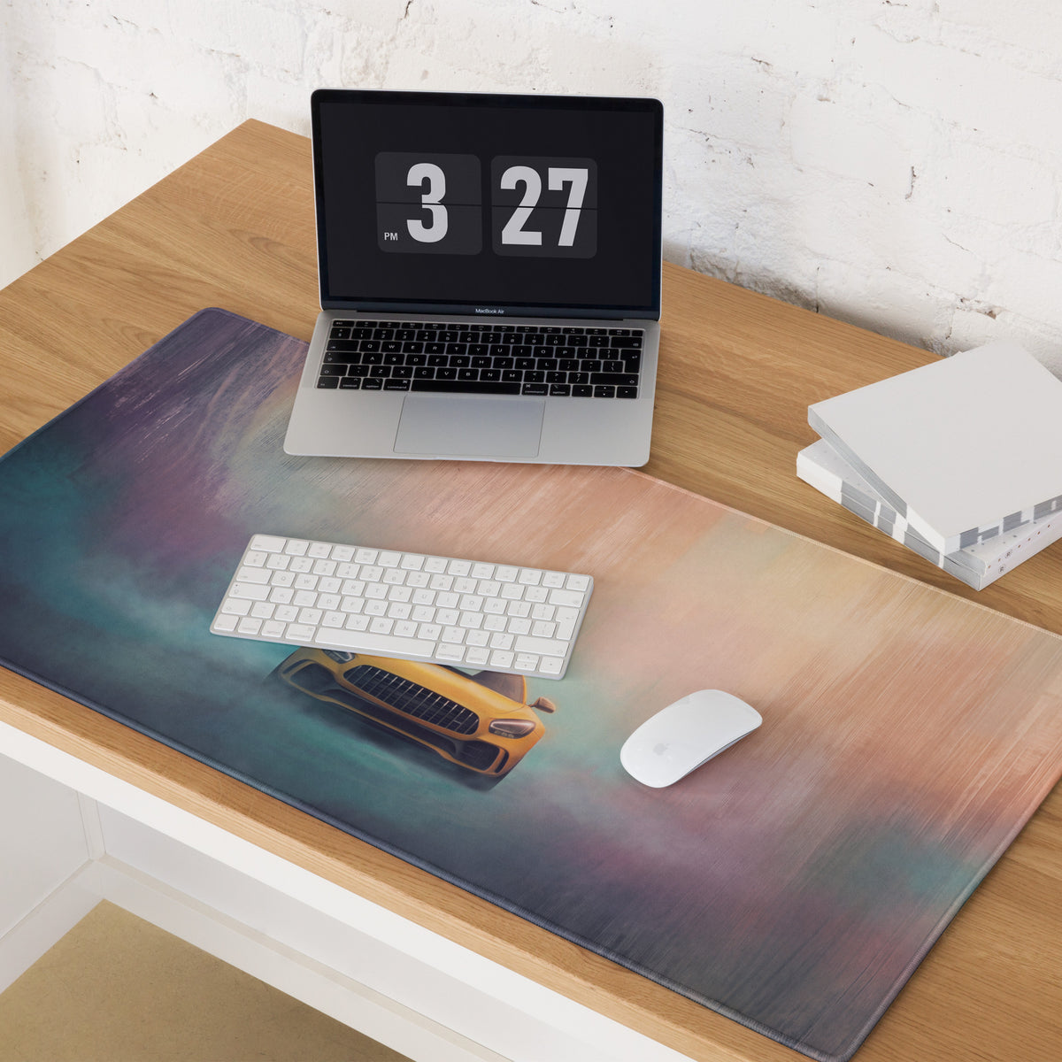 Mercedes-AMG GT Inspired Sunburst Yellow Frontal Desk Pad – Extended Non-Slip PC Mouse Mat