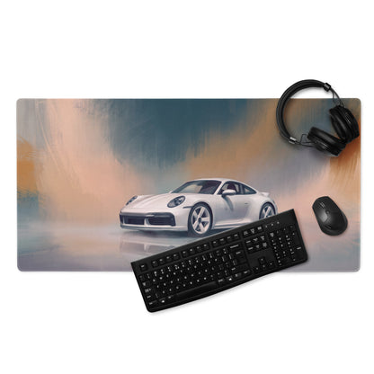 Porsche 911 Inspired Silver 992 Sport Classic Desk Mat – Low-Friction Cloth Setup Mousepad