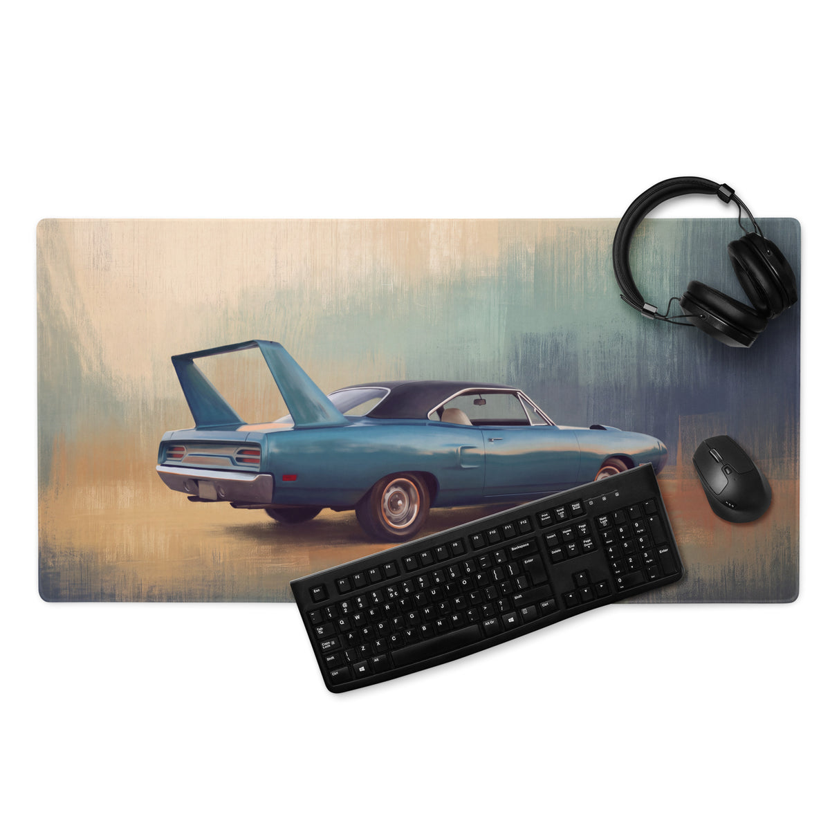 Plymouth Superbird Inspired Blue Aero Wing Desk Mat – High-Precision XL Gaming Mousepad