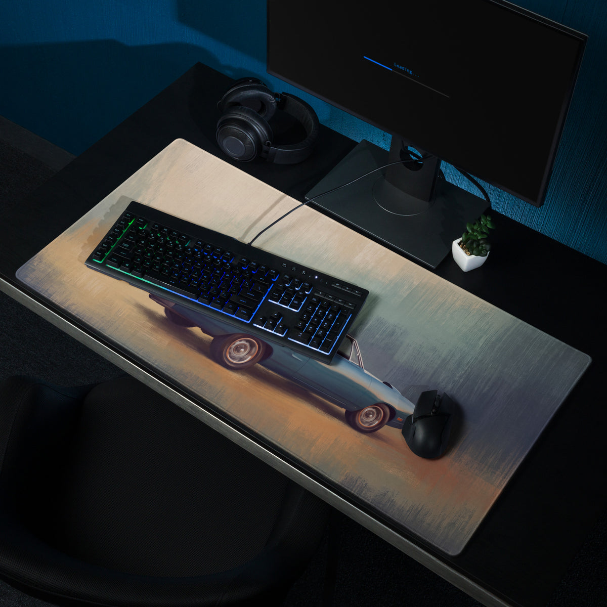 Plymouth Superbird Inspired Blue Aero Wing Desk Mat – High-Precision XL Gaming Mousepad