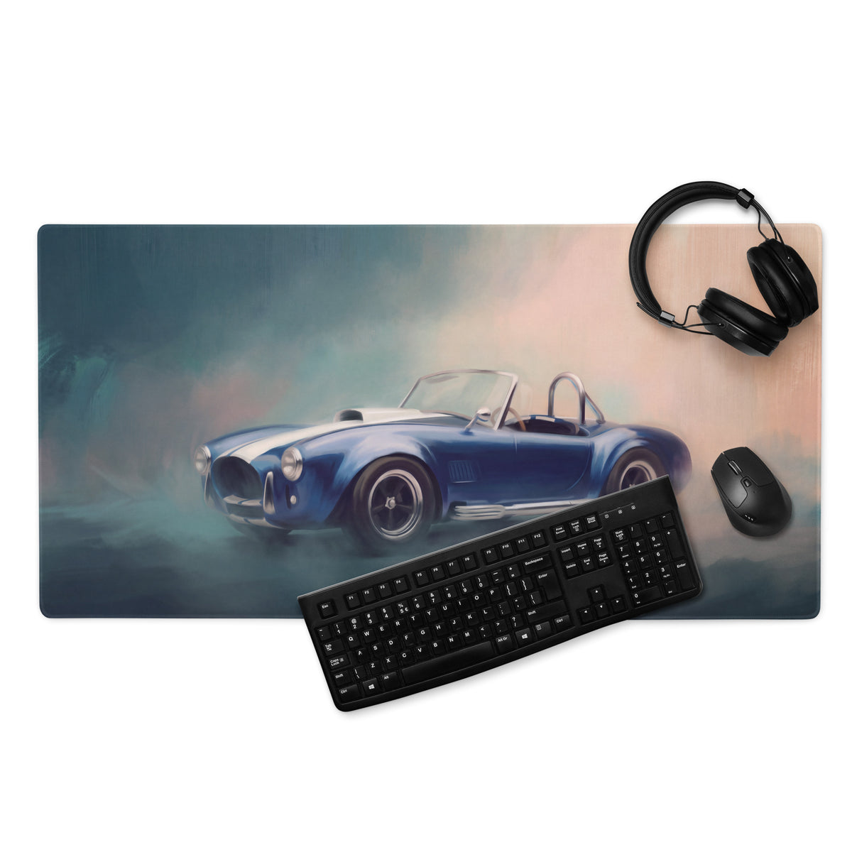 Shelby Cobra Inspired Guardsman Blue Roadster Desk Pad – Ultra-Glide Stitched Edge Gaming Mouse Mat