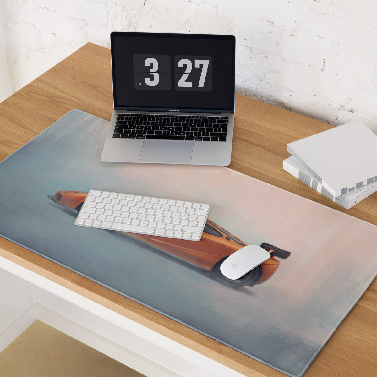 McLaren F1 Inspired Papaya Orange GT Wing Desk Mat – Low-Friction Cloth Setup Mousepad