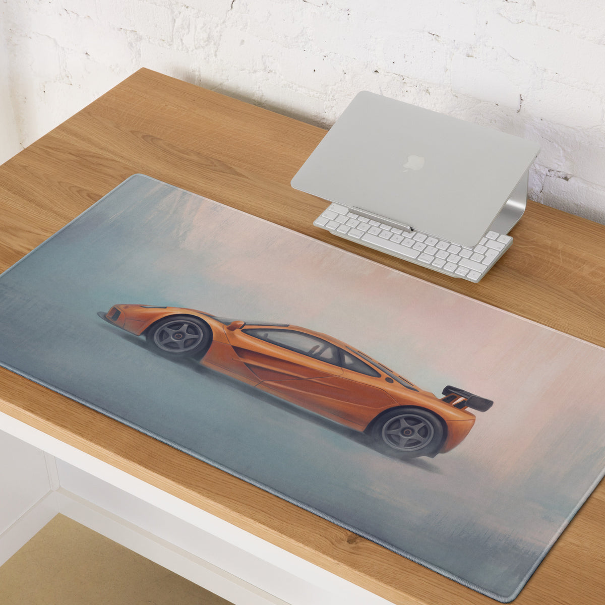 McLaren F1 Inspired Papaya Orange GT Wing Desk Mat – Low-Friction Cloth Setup Mousepad