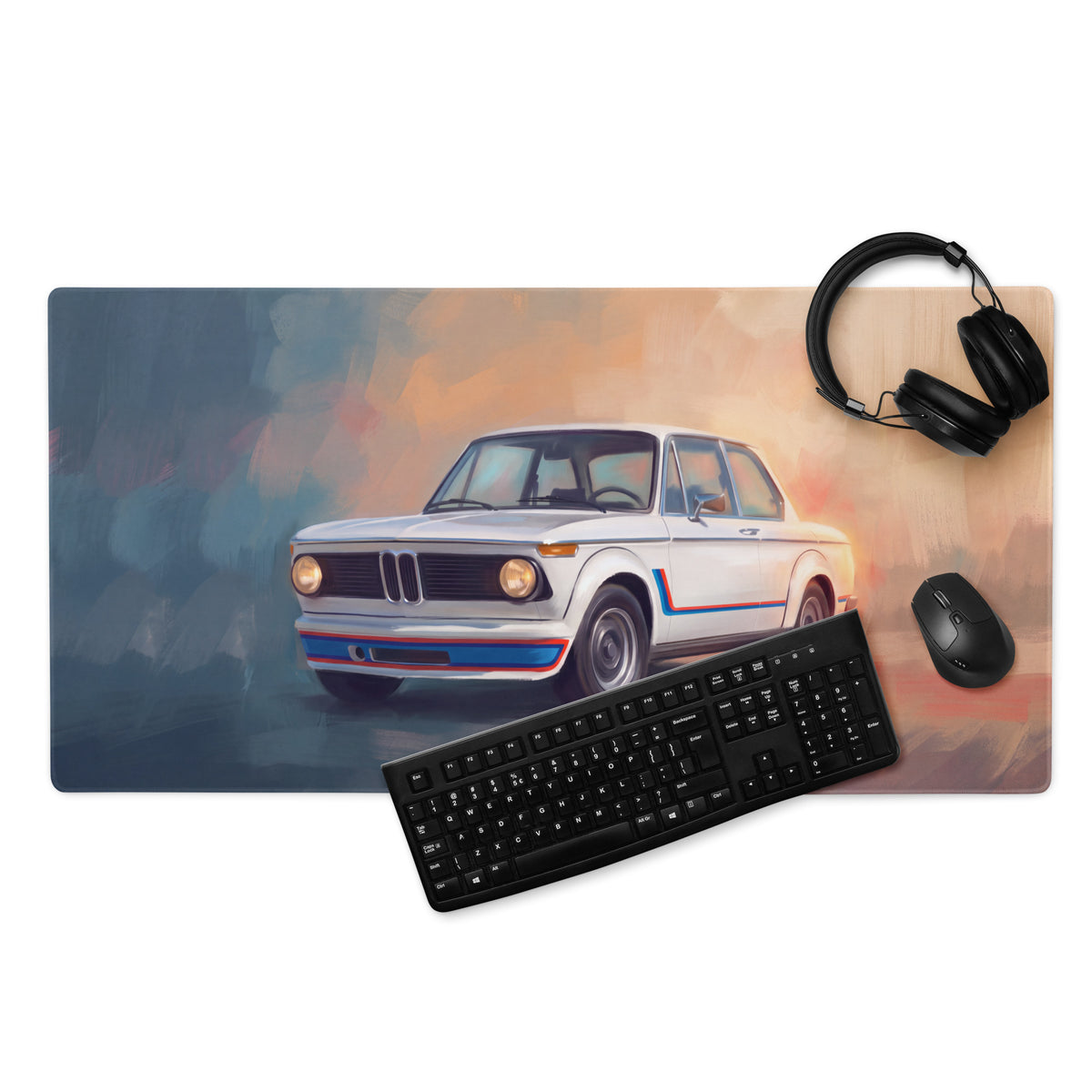 BMW 2002 Inspired Alpine White Turbo Desk Pad – Extended Non-Slip PC Mouse Mat