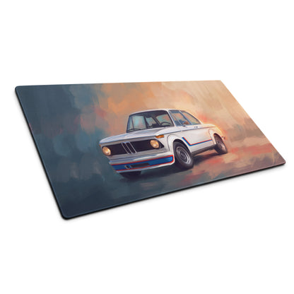 BMW 2002 Inspired Alpine White Turbo Desk Pad – Extended Non-Slip PC Mouse Mat