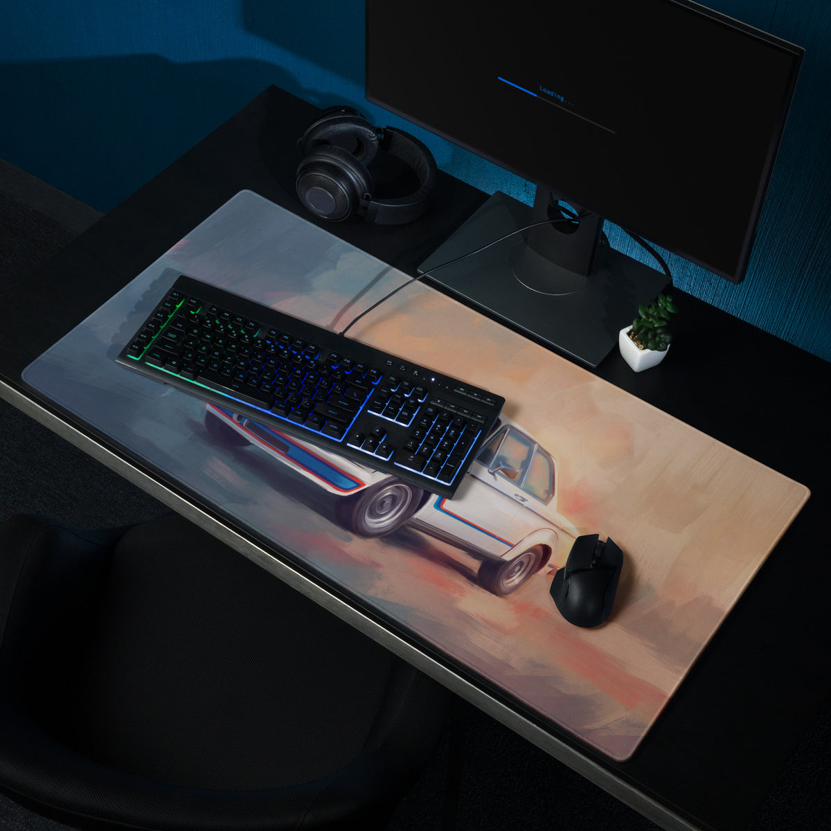 BMW 2002 Inspired Alpine White Turbo Desk Pad – Extended Non-Slip PC Mouse Mat