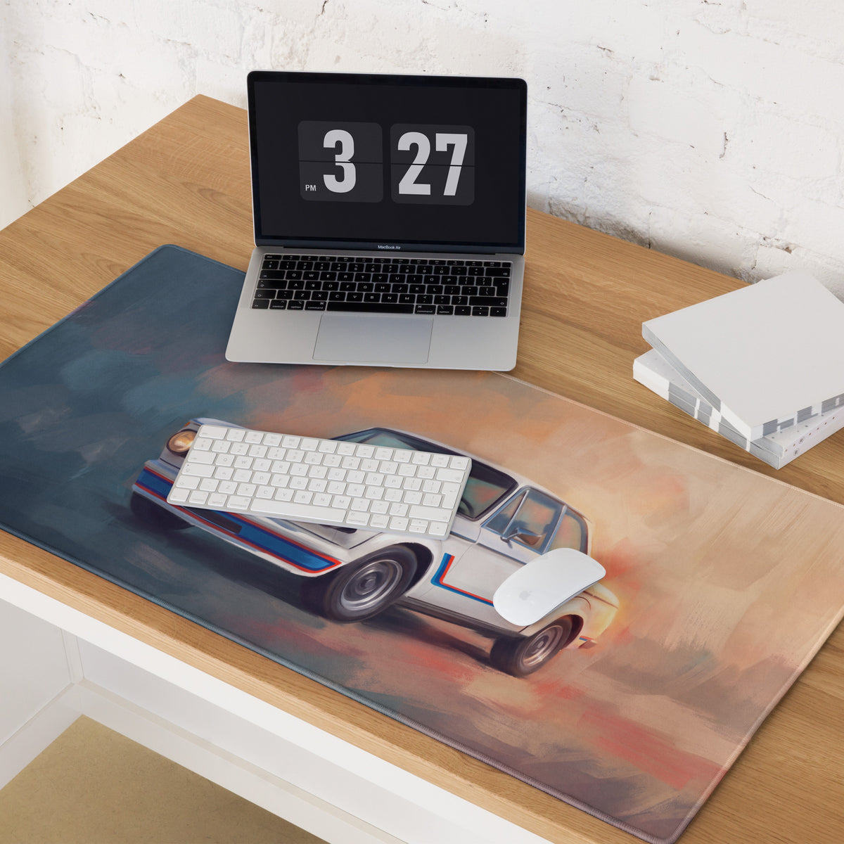 BMW 2002 Inspired Alpine White Turbo Desk Pad – Extended Non-Slip PC Mouse Mat