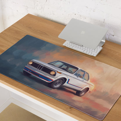 BMW 2002 Inspired Alpine White Turbo Desk Pad – Extended Non-Slip PC Mouse Mat