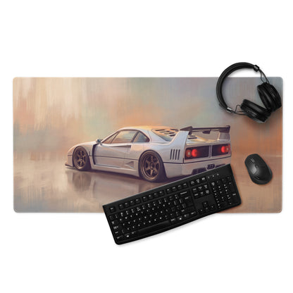 Ferrari F40 Inspired Silver Bronze Rim GT Wing Desk Pad – Extended Non-Slip PC Mouse Mat