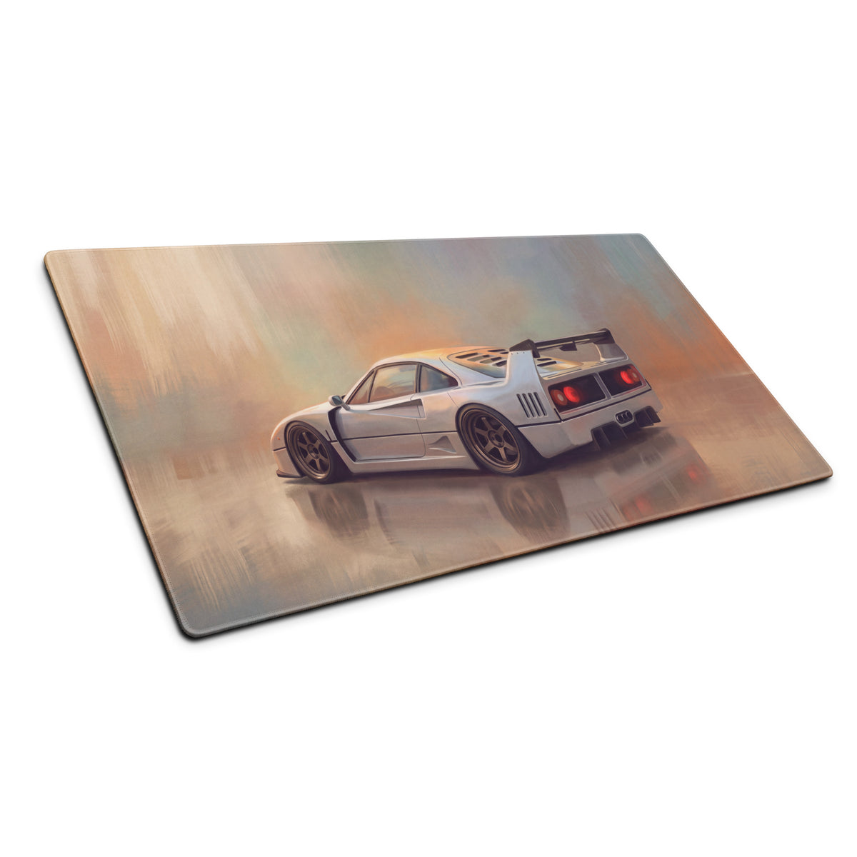 Ferrari F40 Inspired Silver Bronze Rim GT Wing Desk Pad – Extended Non-Slip PC Mouse Mat