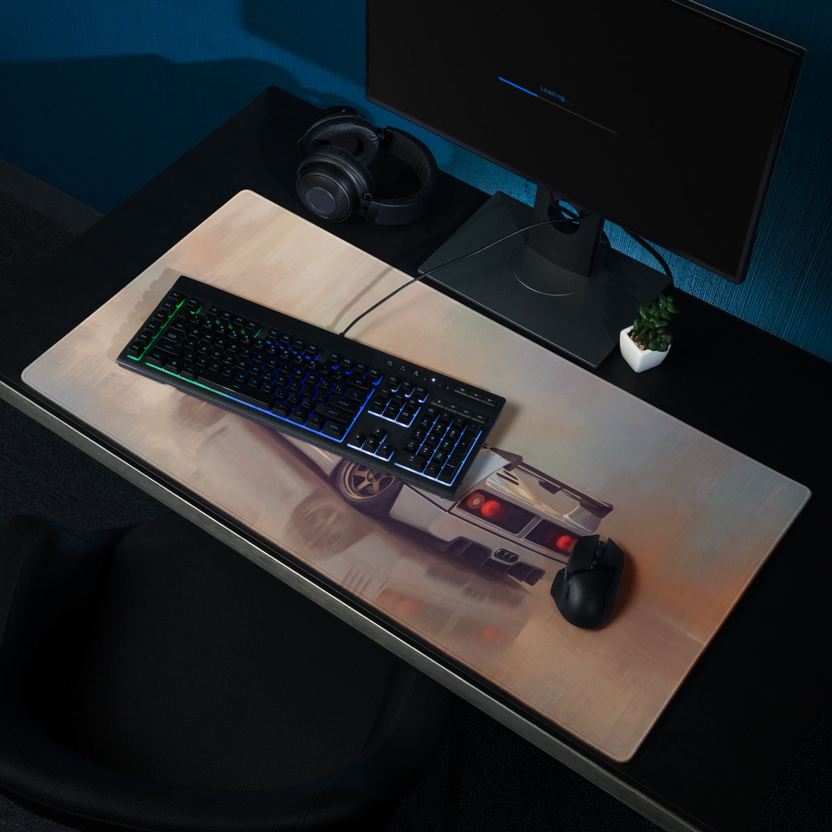 Ferrari F40 Inspired Silver Bronze Rim GT Wing Desk Pad – Extended Non-Slip PC Mouse Mat