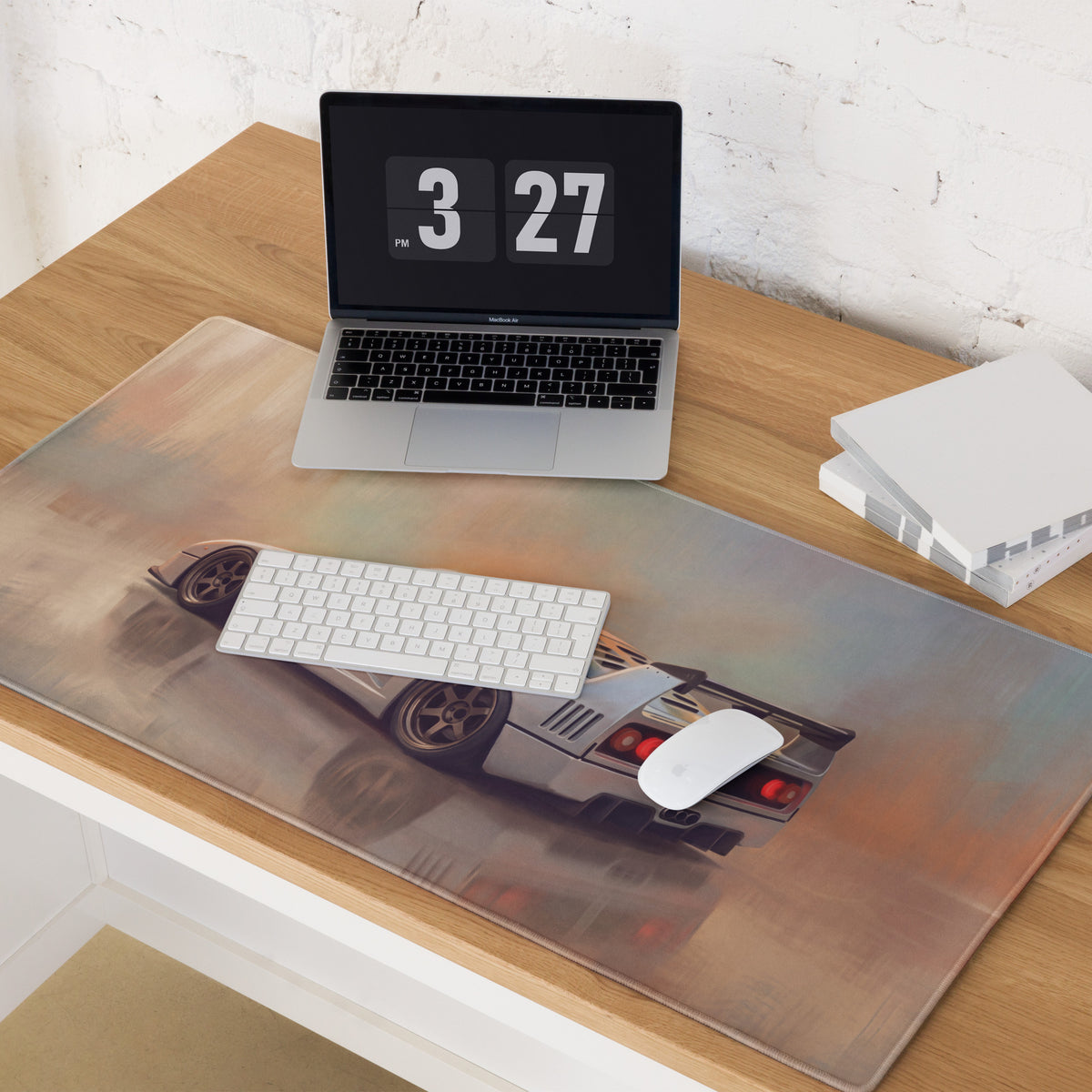 Ferrari F40 Inspired Silver Bronze Rim GT Wing Desk Pad – Extended Non-Slip PC Mouse Mat
