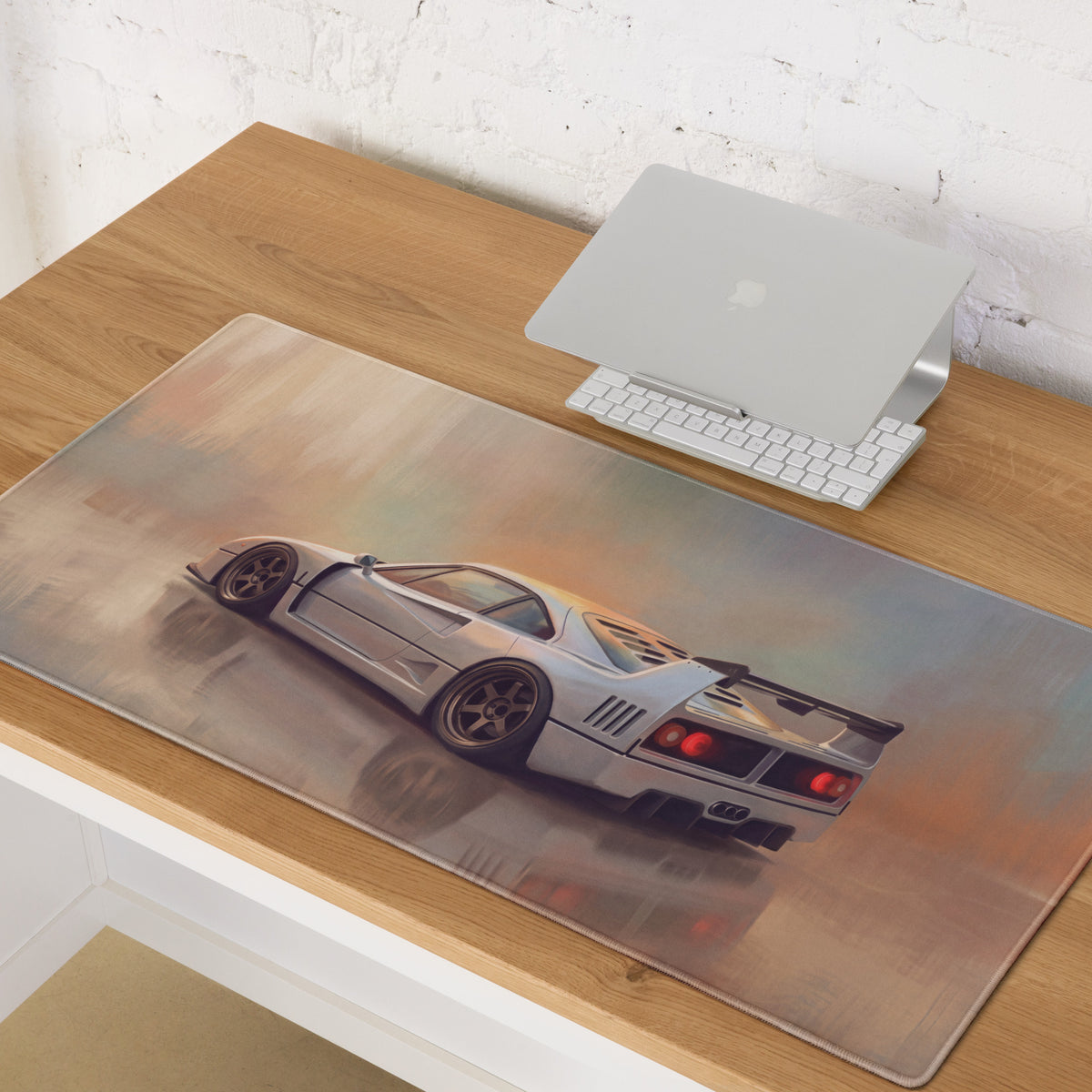 Ferrari F40 Inspired Silver Bronze Rim GT Wing Desk Pad – Extended Non-Slip PC Mouse Mat