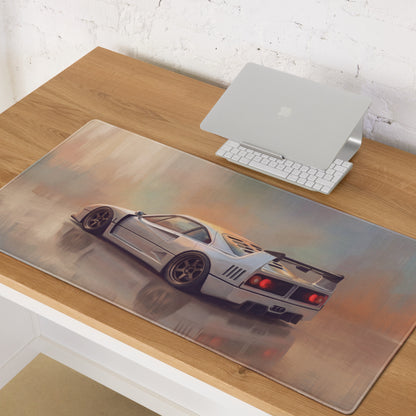 Ferrari F40 Inspired Silver Bronze Rim GT Wing Desk Pad – Extended Non-Slip PC Mouse Mat