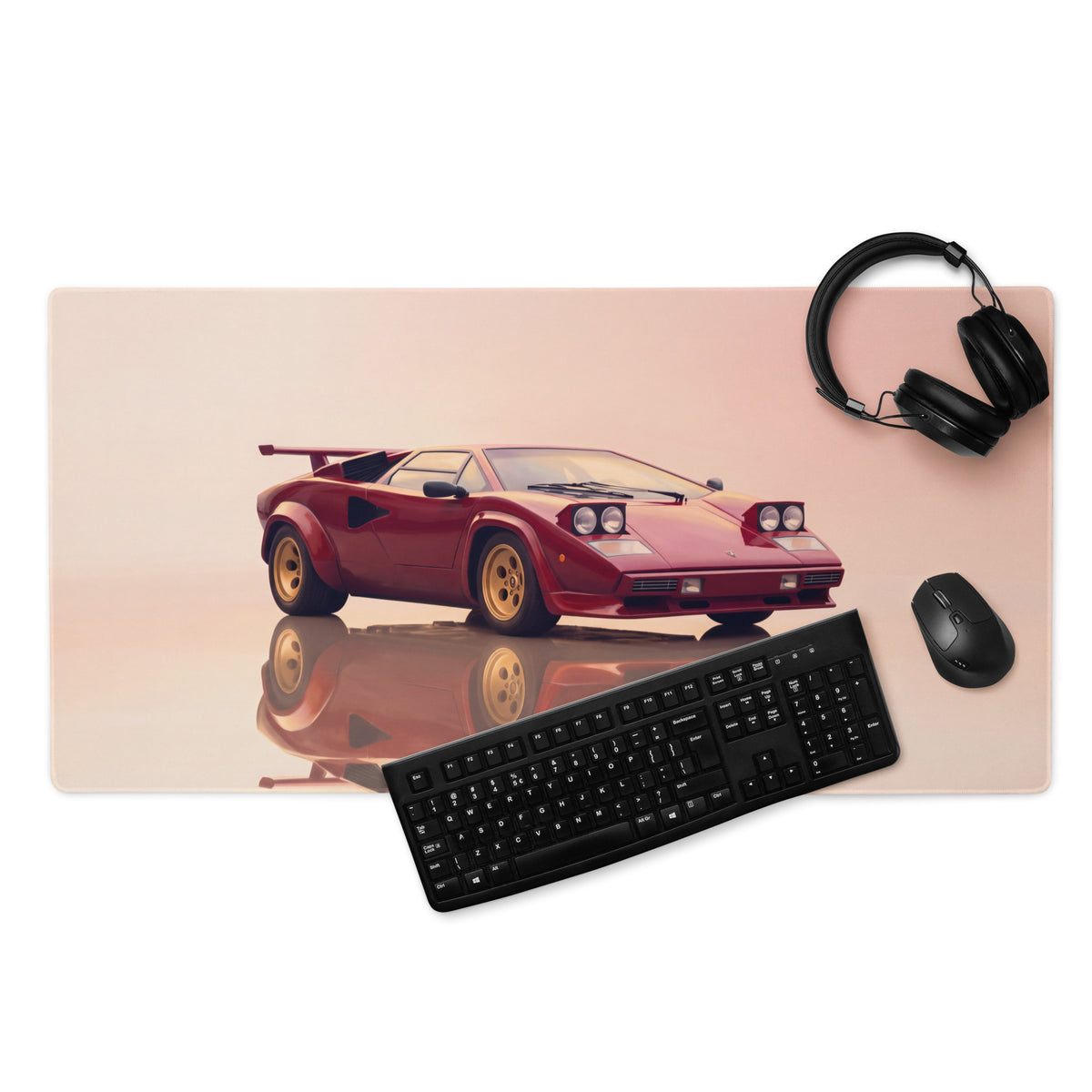 Lamborghini Countach Inspired Rosso Red Pop-Up Headlight Desk Mat – Low-Friction Cloth Setup Mousepad
