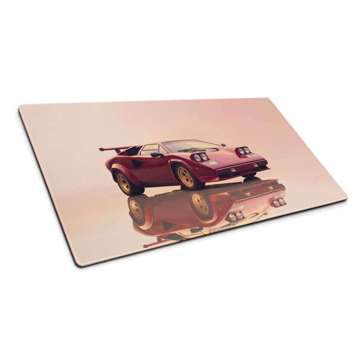 Lamborghini Countach Inspired Rosso Red Pop-Up Headlight Desk Mat – Low-Friction Cloth Setup Mousepad