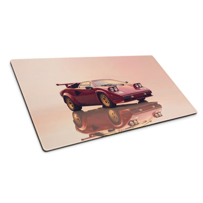 Lamborghini Countach Inspired Rosso Red Pop-Up Headlight Desk Mat – Low-Friction Cloth Setup Mousepad