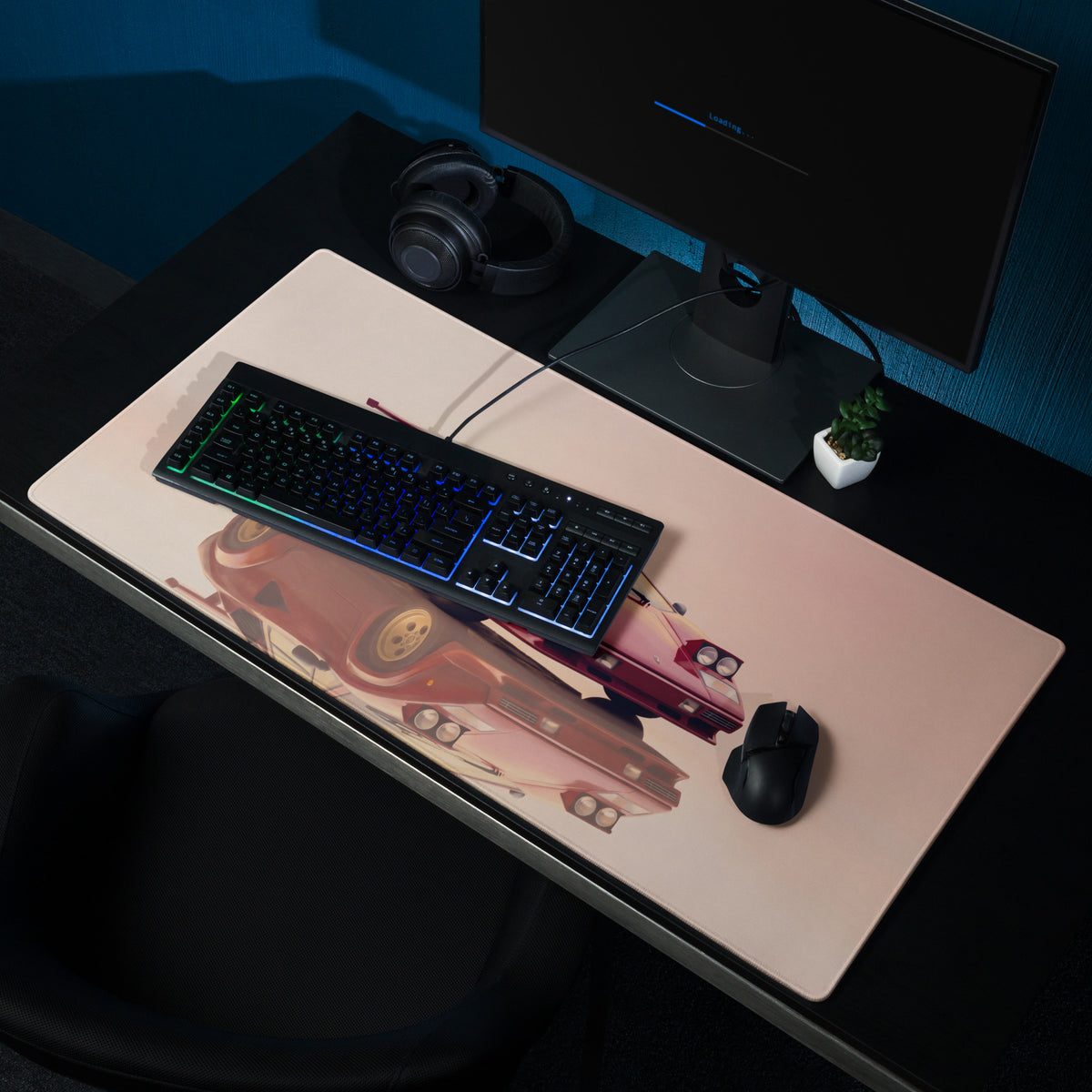 Lamborghini Countach Inspired Rosso Red Pop-Up Headlight Desk Mat – Low-Friction Cloth Setup Mousepad