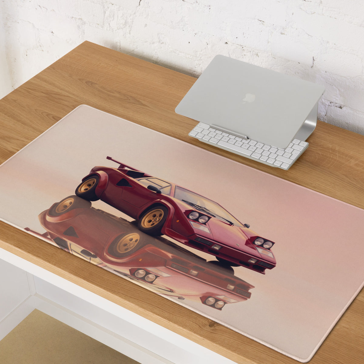 Lamborghini Countach Inspired Rosso Red Pop-Up Headlight Desk Mat – Low-Friction Cloth Setup Mousepad
