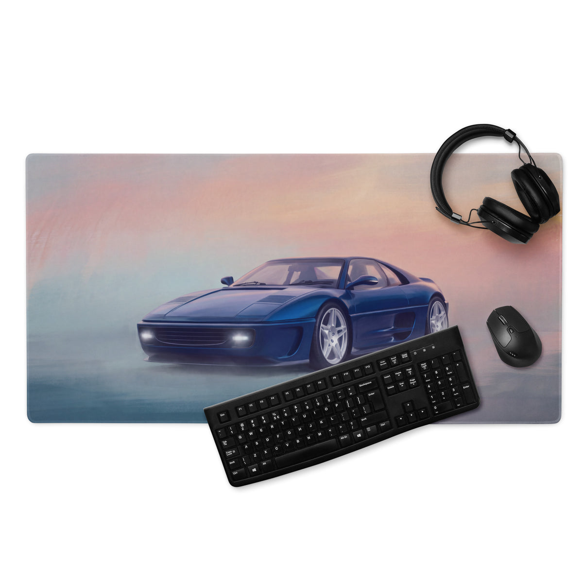 Ferrari F355 Inspired Blue Pop-Up Headlight Desk Pad – Ultra-Glide Stitched Edge Gaming Mouse Mat