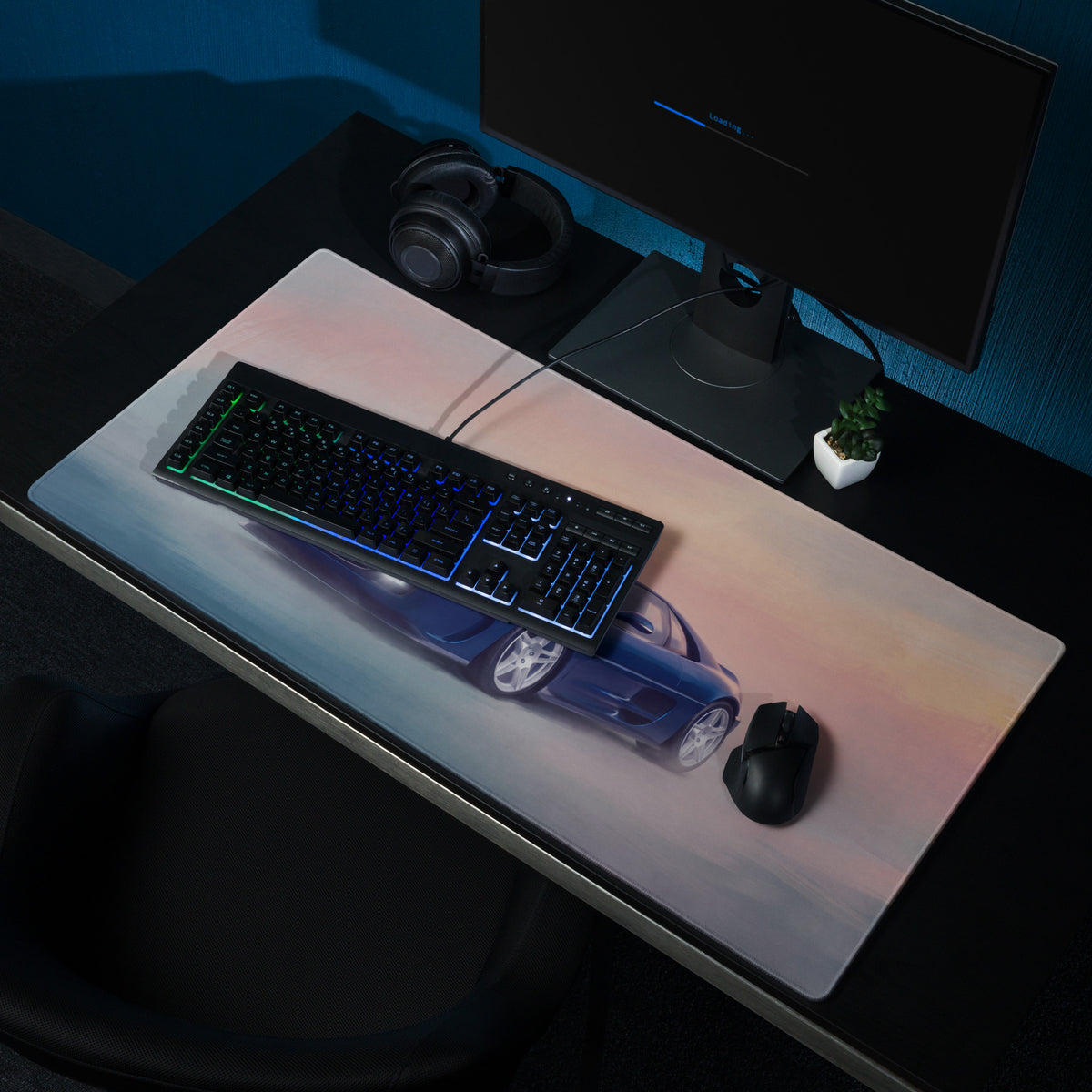 Ferrari F355 Inspired Blue Pop-Up Headlight Desk Pad – Ultra-Glide Stitched Edge Gaming Mouse Mat