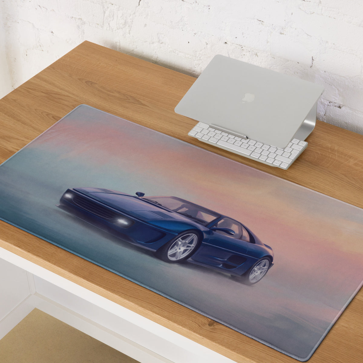 Ferrari F355 Inspired Blue Pop-Up Headlight Desk Pad – Ultra-Glide Stitched Edge Gaming Mouse Mat