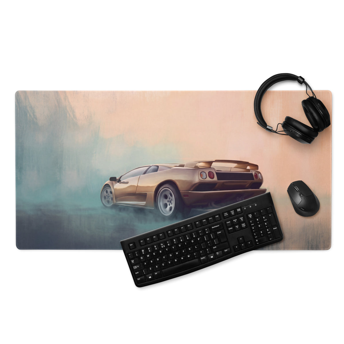Lamborghini Diablo Inspired Metallic Gold Rear Profile Desk Mat – Low-Friction Cloth Setup Mousepad