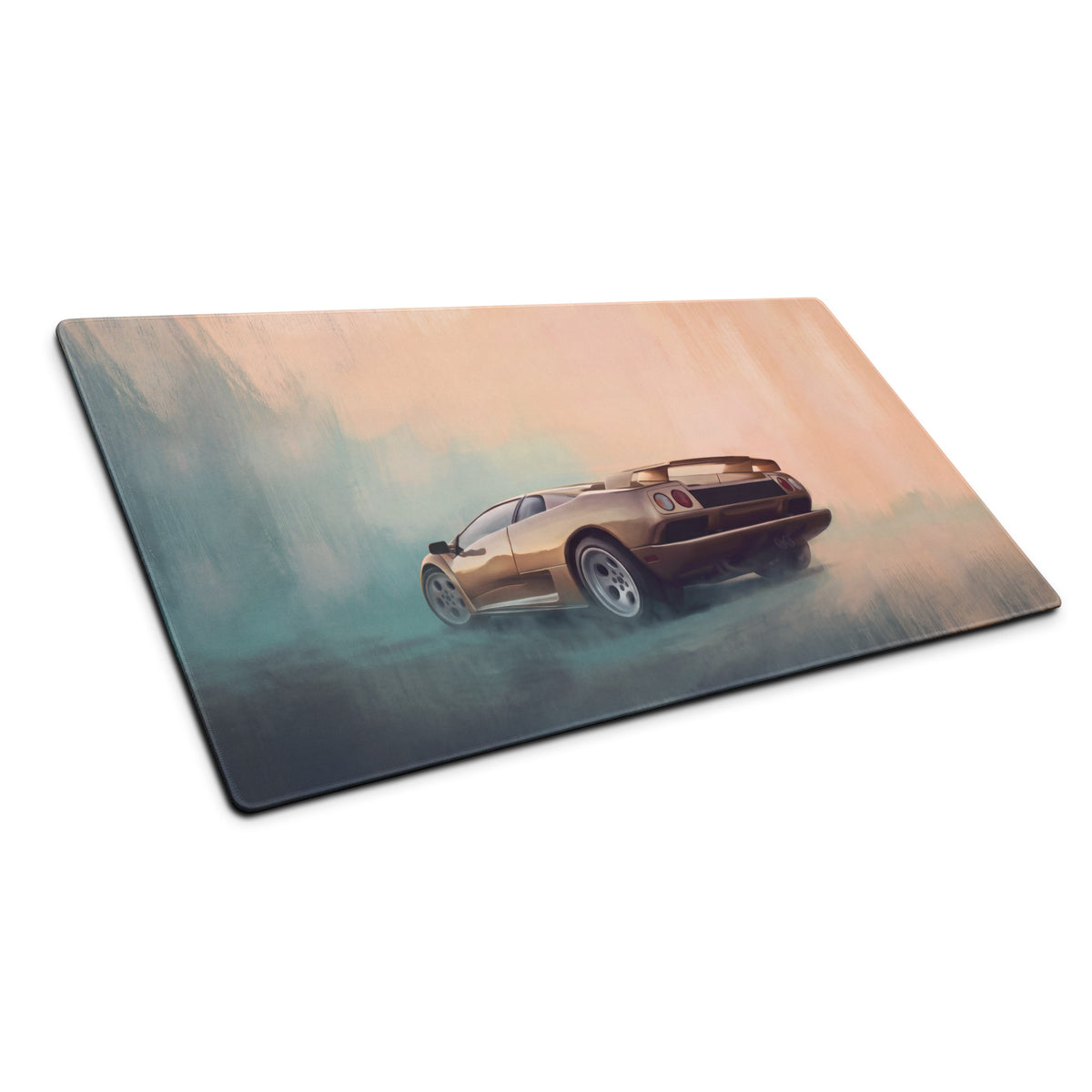 Lamborghini Diablo Inspired Metallic Gold Rear Profile Desk Mat – Low-Friction Cloth Setup Mousepad