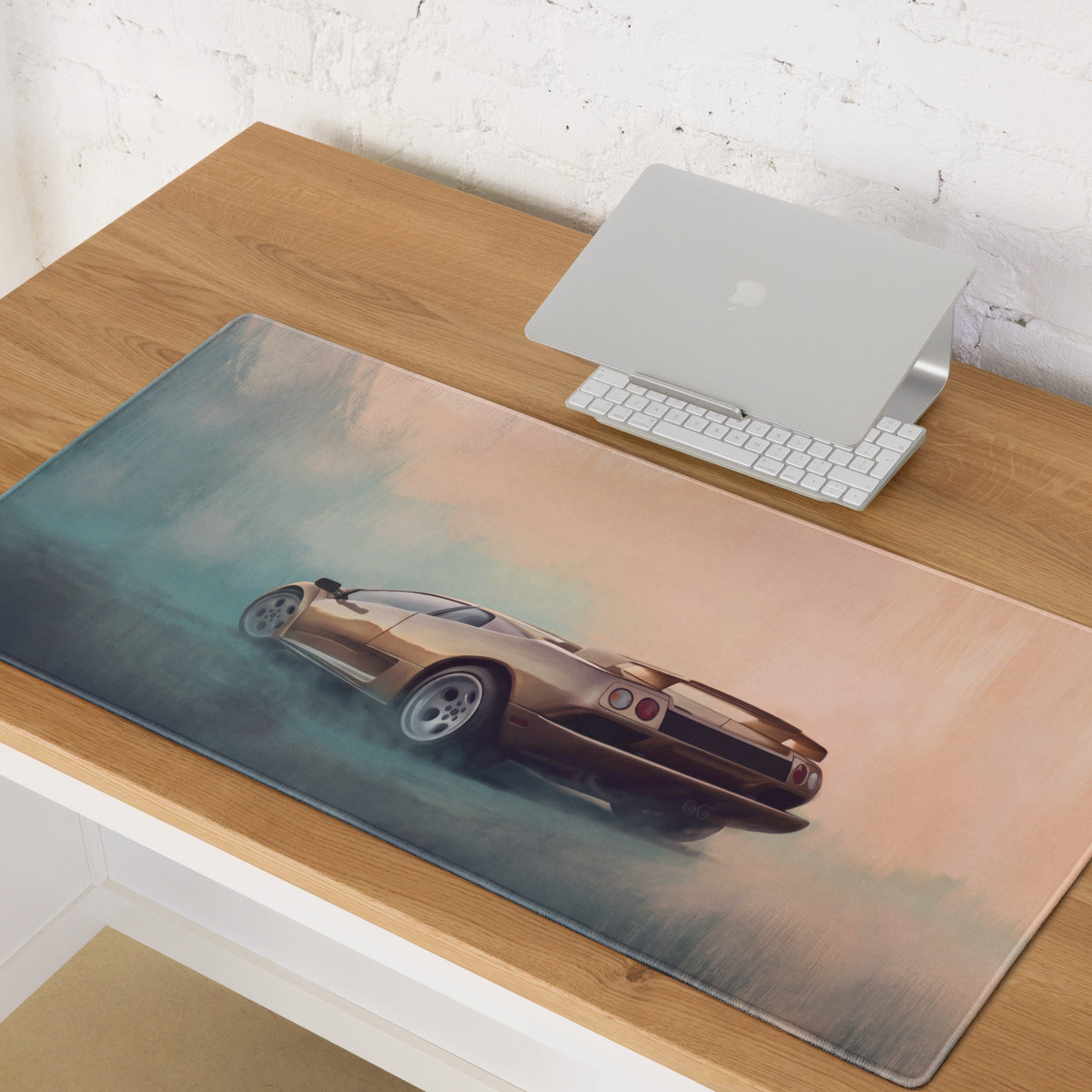 Lamborghini Diablo Inspired Metallic Gold Rear Profile Desk Mat – Low-Friction Cloth Setup Mousepad