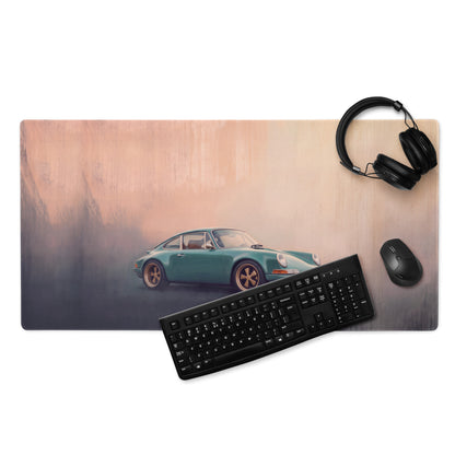 Porsche 911 Inspired Teal Restomod Gold Rim Desk Mat – High-Precision XL Gaming Mousepad