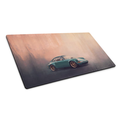 Porsche 911 Inspired Teal Restomod Gold Rim Desk Mat – High-Precision XL Gaming Mousepad