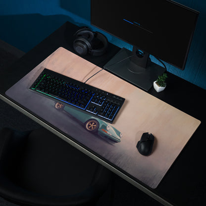 Porsche 911 Inspired Teal Restomod Gold Rim Desk Mat – High-Precision XL Gaming Mousepad