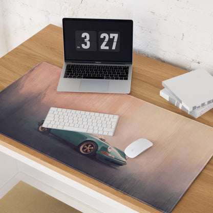 Porsche 911 Inspired Teal Restomod Gold Rim Desk Mat – High-Precision XL Gaming Mousepad