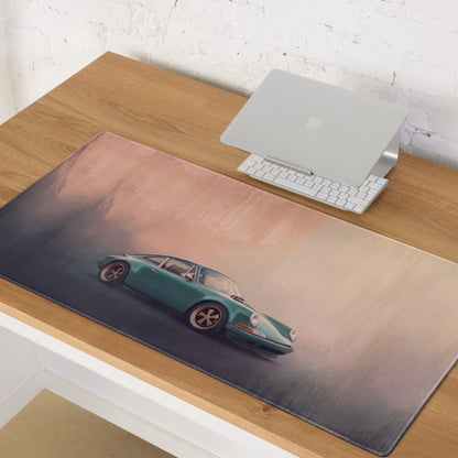 Porsche 911 Inspired Teal Restomod Gold Rim Desk Mat – High-Precision XL Gaming Mousepad