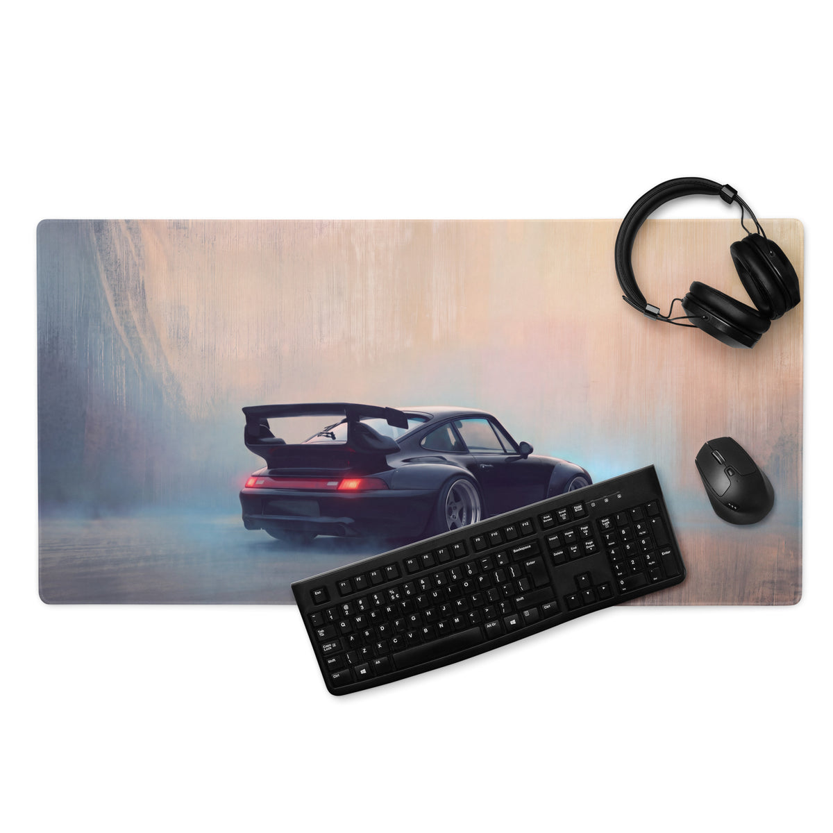 Porsche 911 Inspired Gloss Black 993 GT Wing Desk Pad – Ultra-Glide Stitched Edge Gaming Mouse Mat