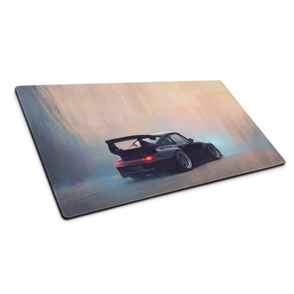 Porsche 911 Inspired Gloss Black 993 GT Wing Desk Pad – Ultra-Glide Stitched Edge Gaming Mouse Mat